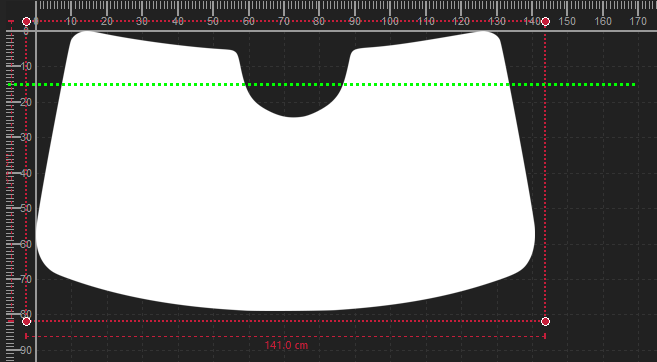 Screenshot showing the green preview line across the windshield on the canvas